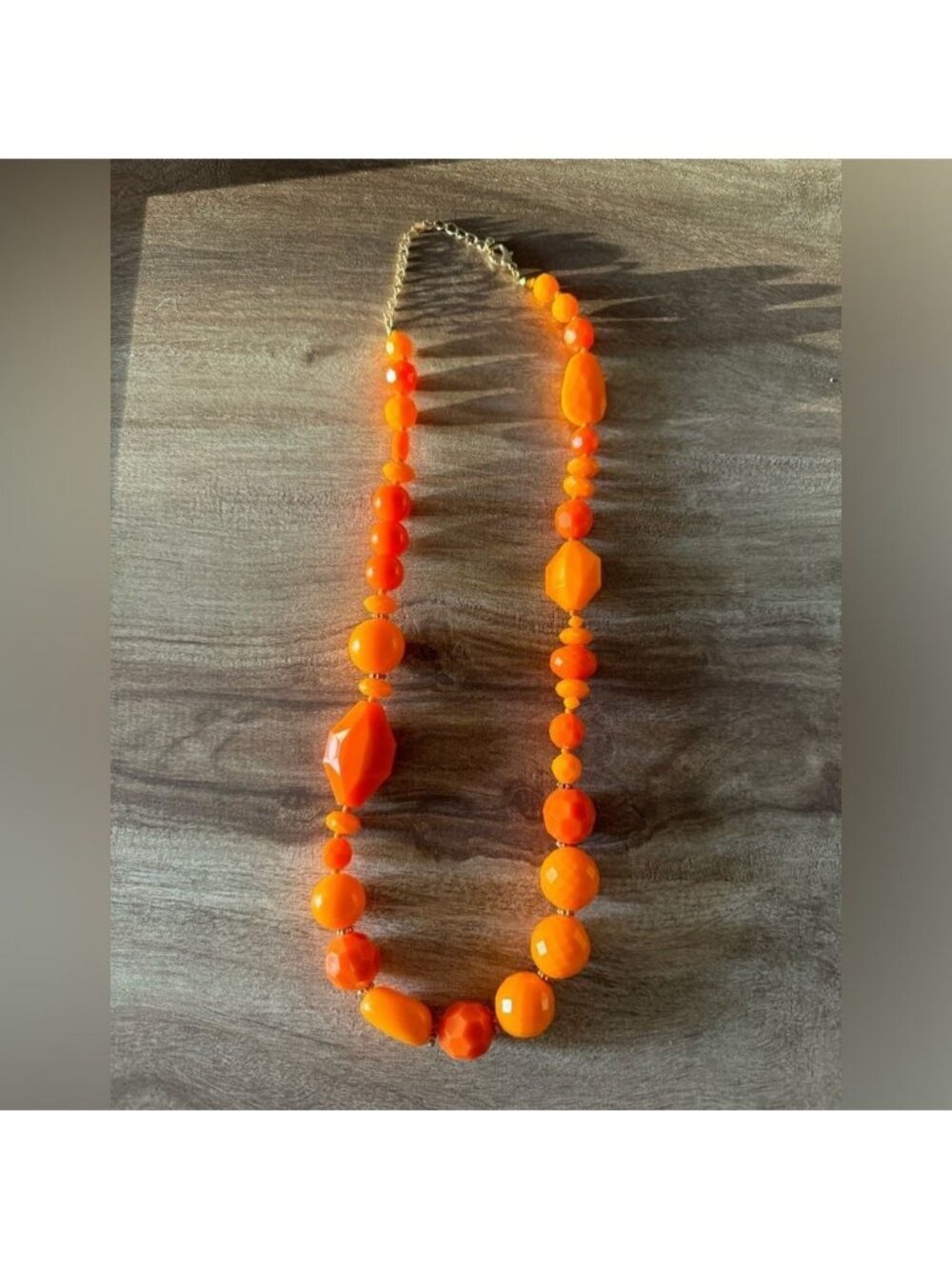 Multi-Faceted Orange Tangerine Beaded Graduated Acrylic Fashion Necklace Costume